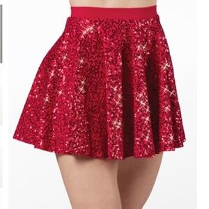 CHEROKEE Red Sequined Mesh Skater Skirt Girls Size 14/16 Fits Women Size Small